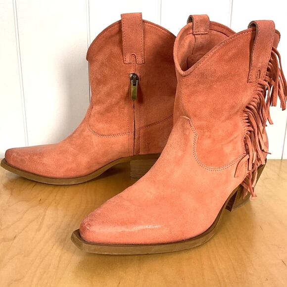 Sundance Dove Canyon Short Fringe Suede Leather Dusty Rose Heeled Western Boot - Picture 7 of 10